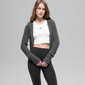 Alo Yoga Cashmere Ribbed Noble Full Zip Hoodie Platinum Grey